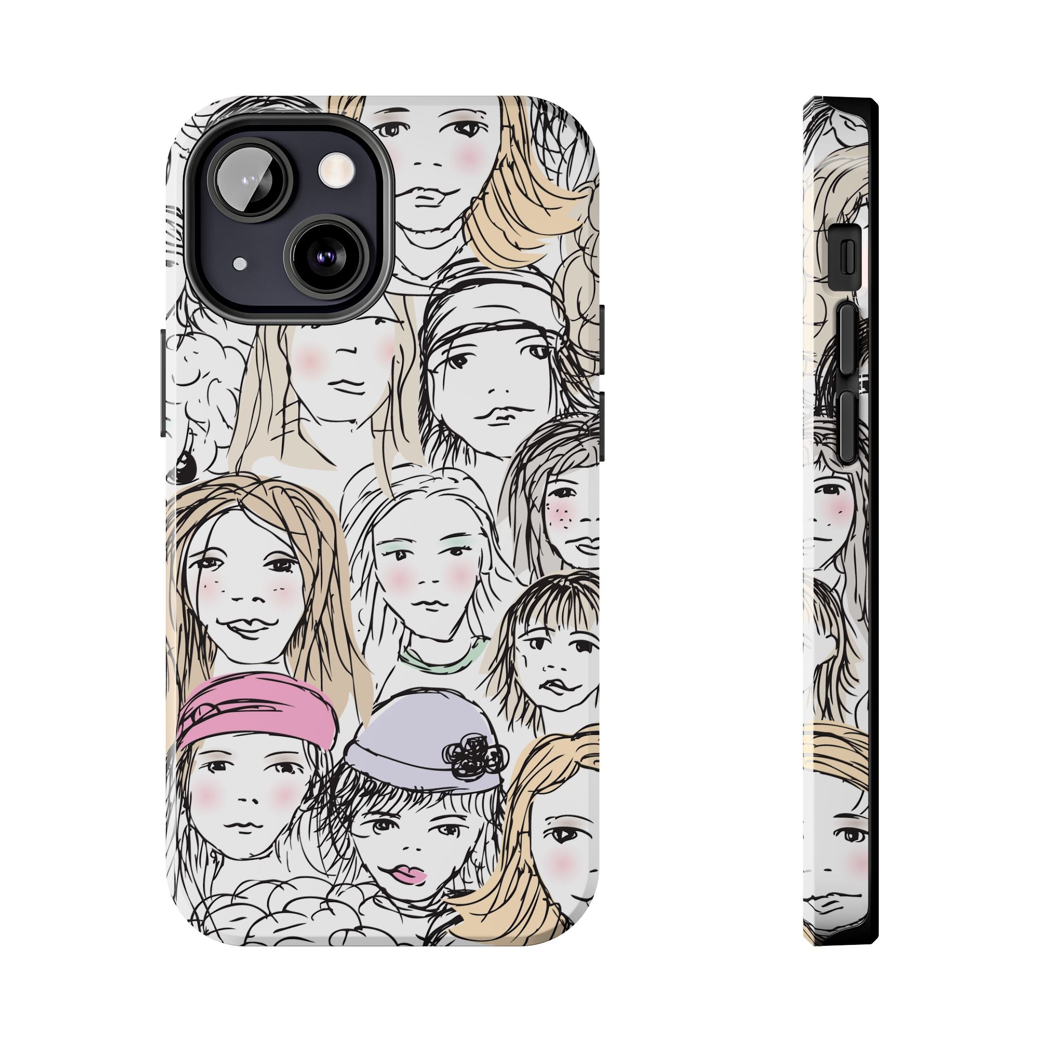 Phone Case — Hand-Drawn Faces Pattern