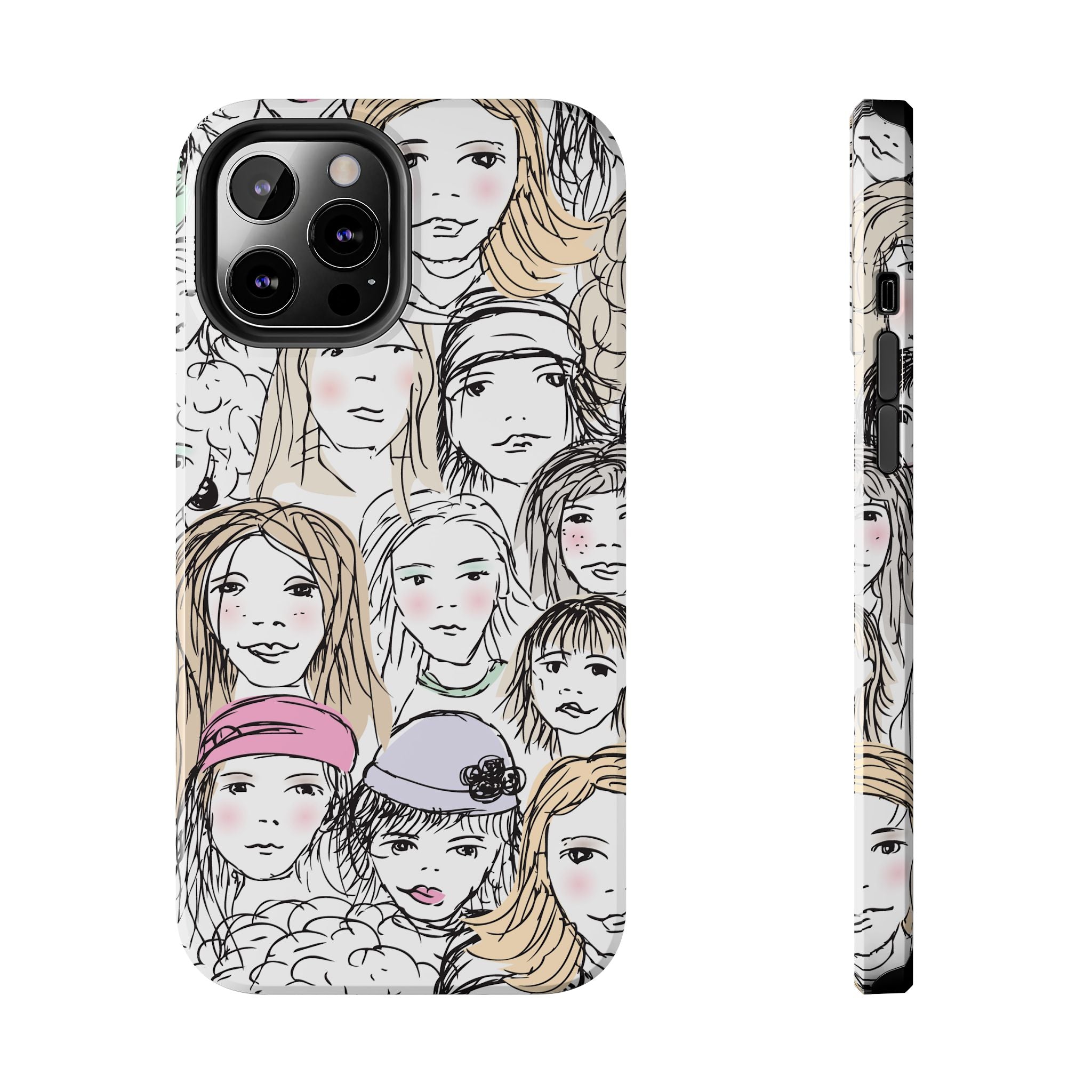 Phone Case — Hand-Drawn Faces Pattern