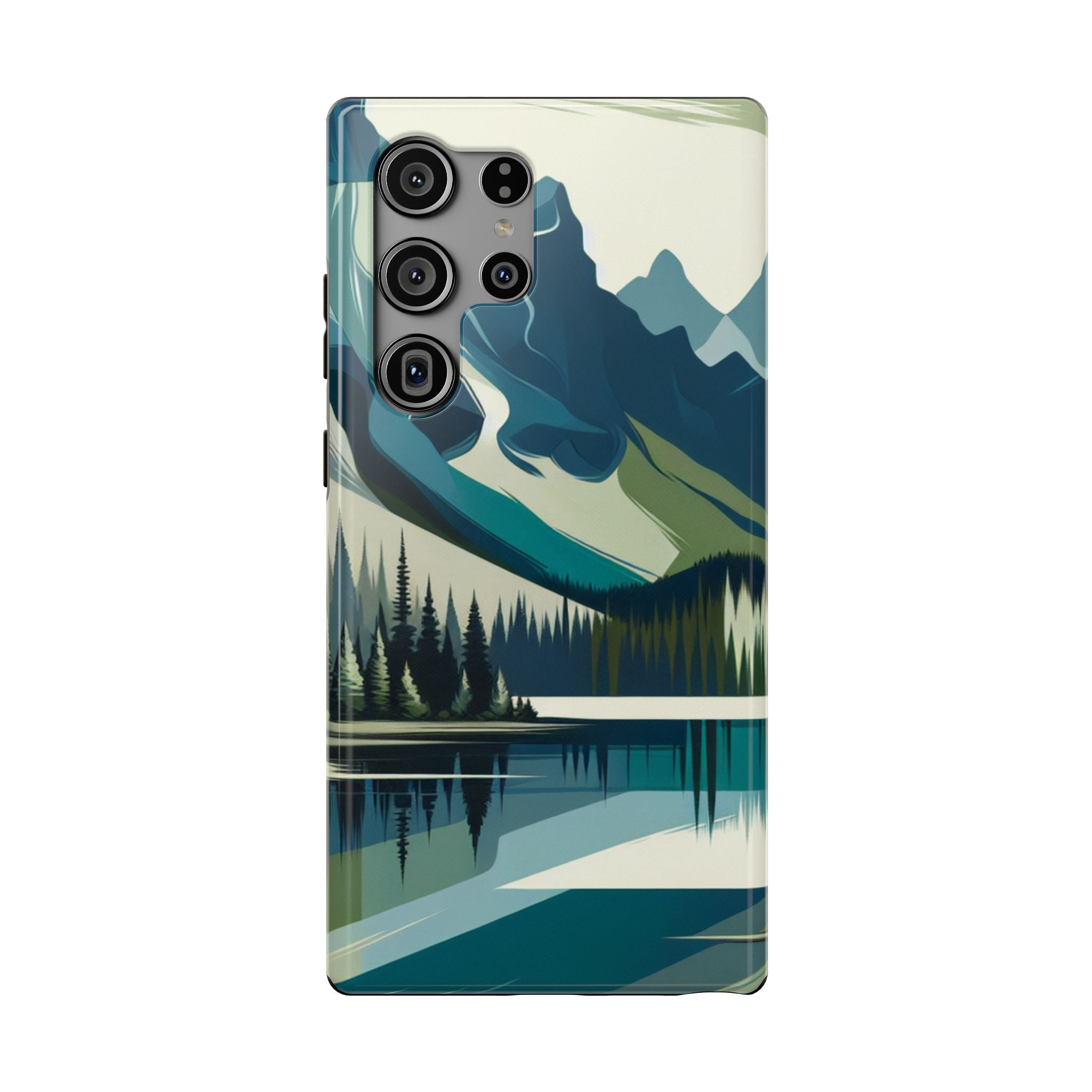 Impact Resistant Phone Case - Mountain Lake with Forest Design