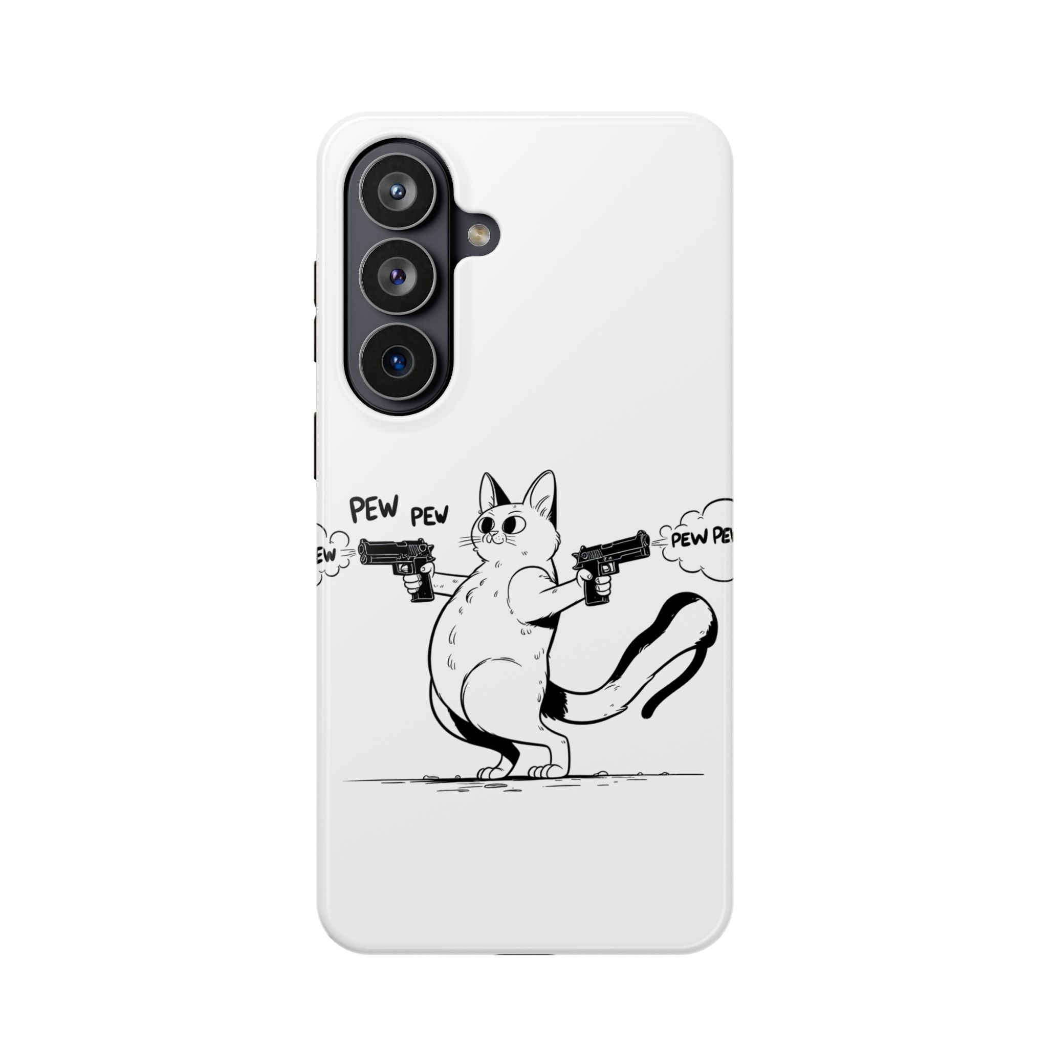 Cat Shooting 'Pew Pew' Phone Case — Impact-Resistant iPhone Cover