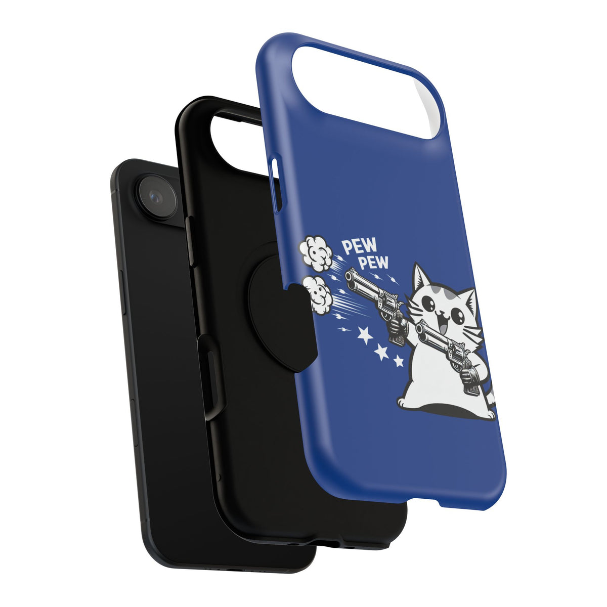 Phone Case — Blue "Pew Pew" Cat Impact-Resistant Case
