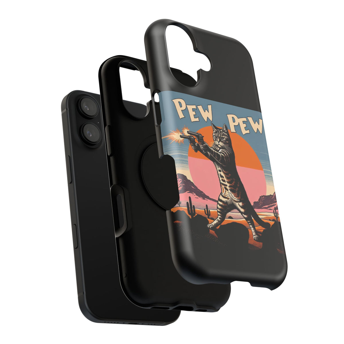 Phone Case - Retro 'Pew Pew' Shooting Cat Impact-Resistant Case