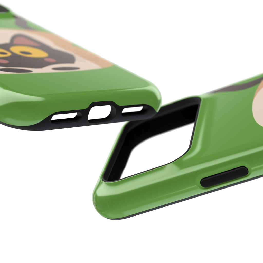 Cute Cat-in-Bread Impact-Resistant Phone Case – Green