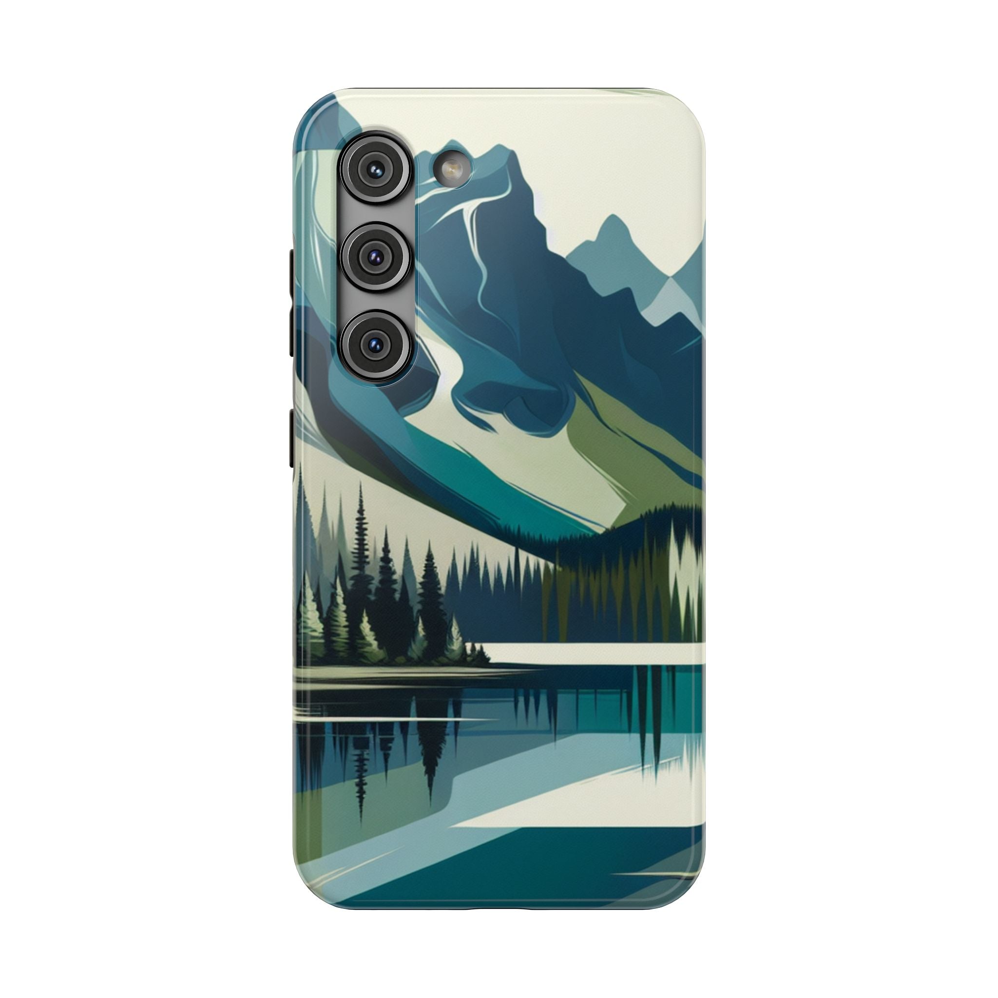 Impact Resistant Phone Case - Mountain Lake with Forest Design
