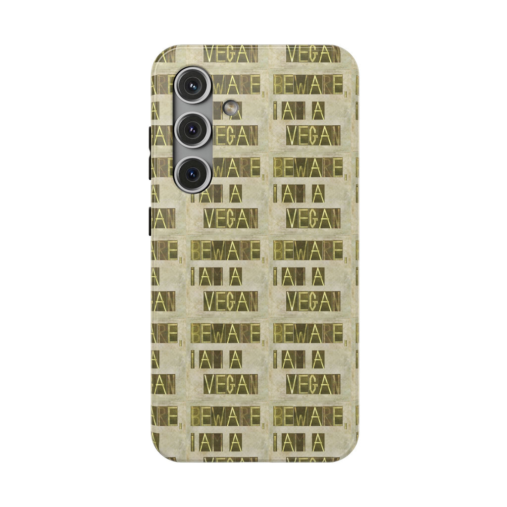 Impact-Resistant Phone Case — Repeated "I AM A VEGAN" Distressed Pattern