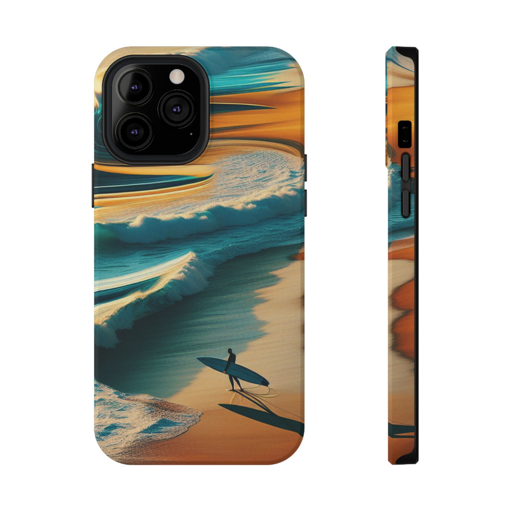 Surf Sunset Impact-Resistant Phone Case — Surfer Silhouette Beach Waves Design