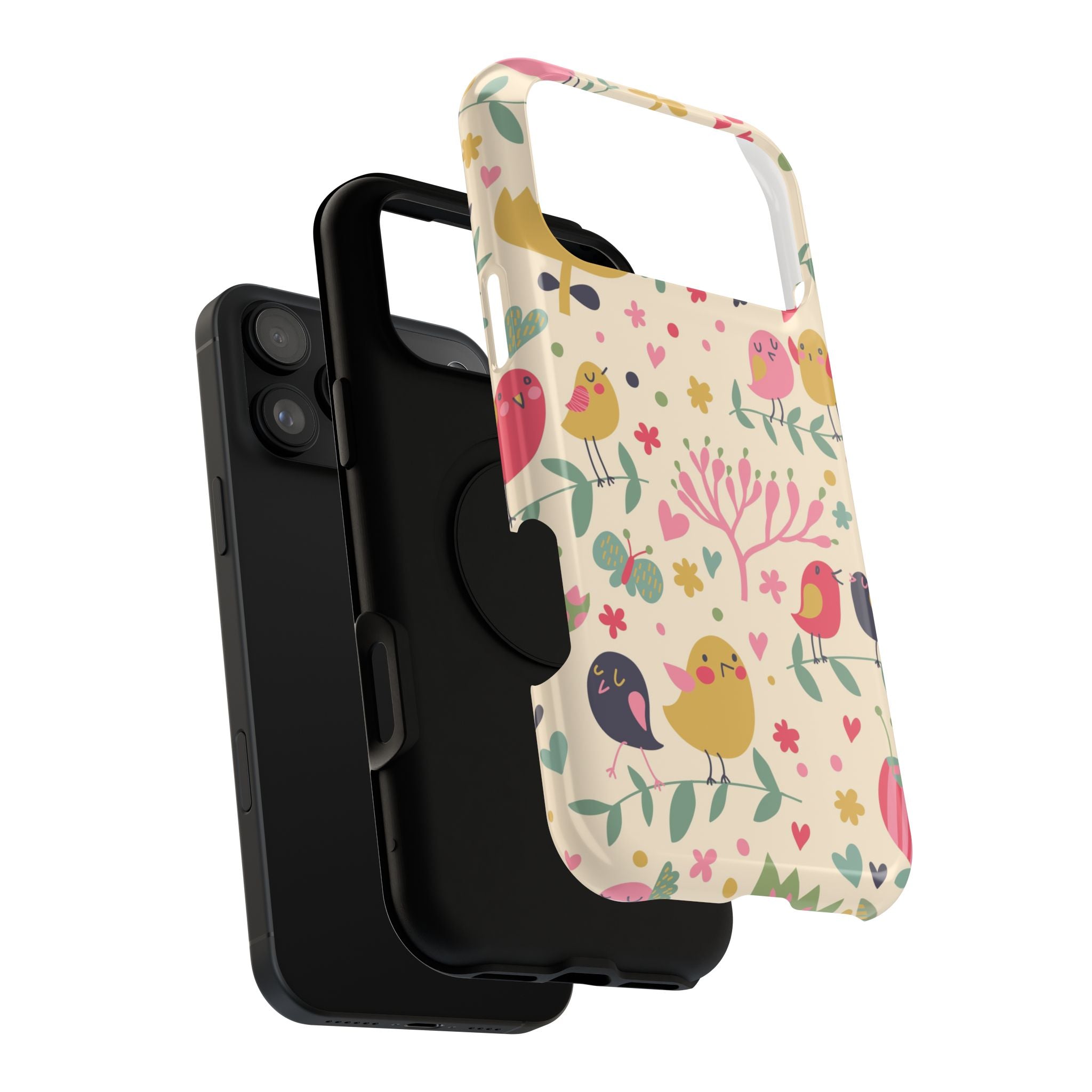 Cute Bird Floral Phone Case, Impact-Resistant