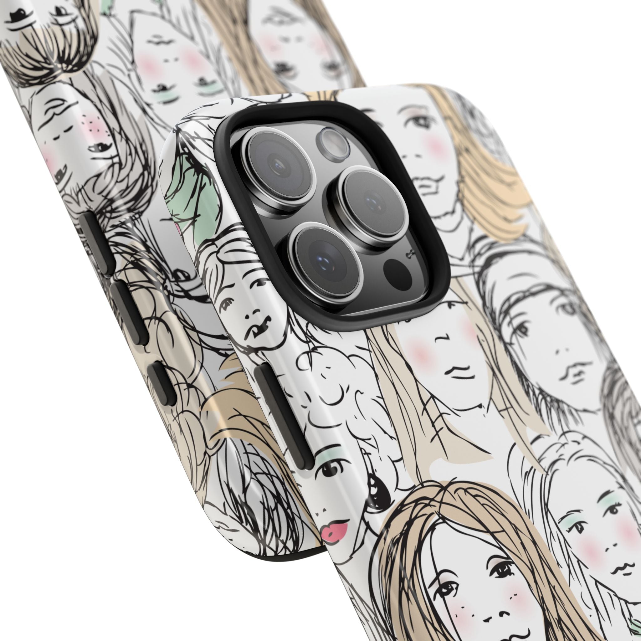 Phone Case — Hand-Drawn Faces Pattern
