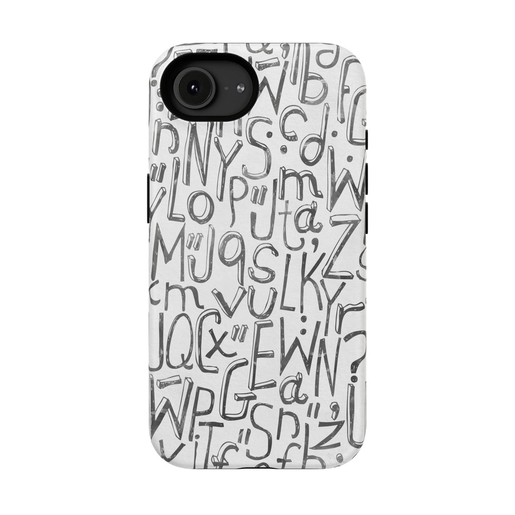 Monochrome Letter Pattern Impact-Resistant Case for iPhone