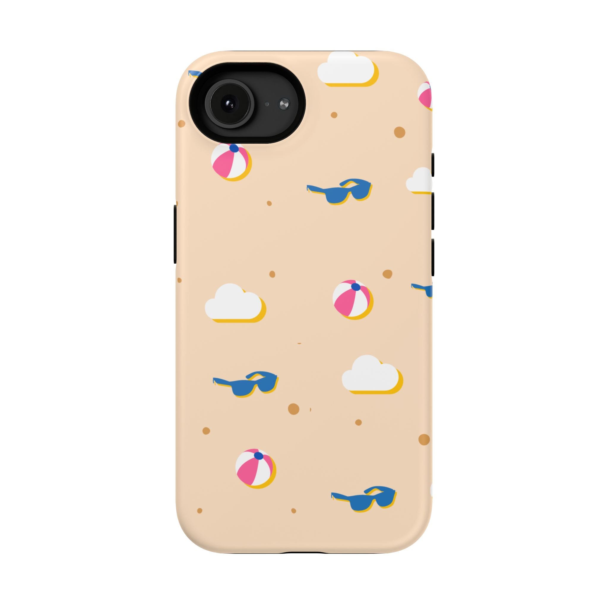 Beach Pattern Impact-Resistant Phone Case — Sunglasses, Beach Ball & Clouds Design