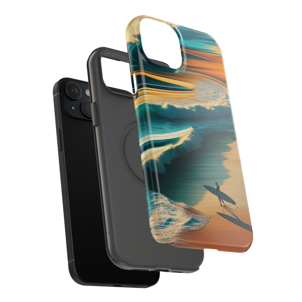 Surf Sunset Impact-Resistant Phone Case — Surfer Silhouette Beach Waves Design