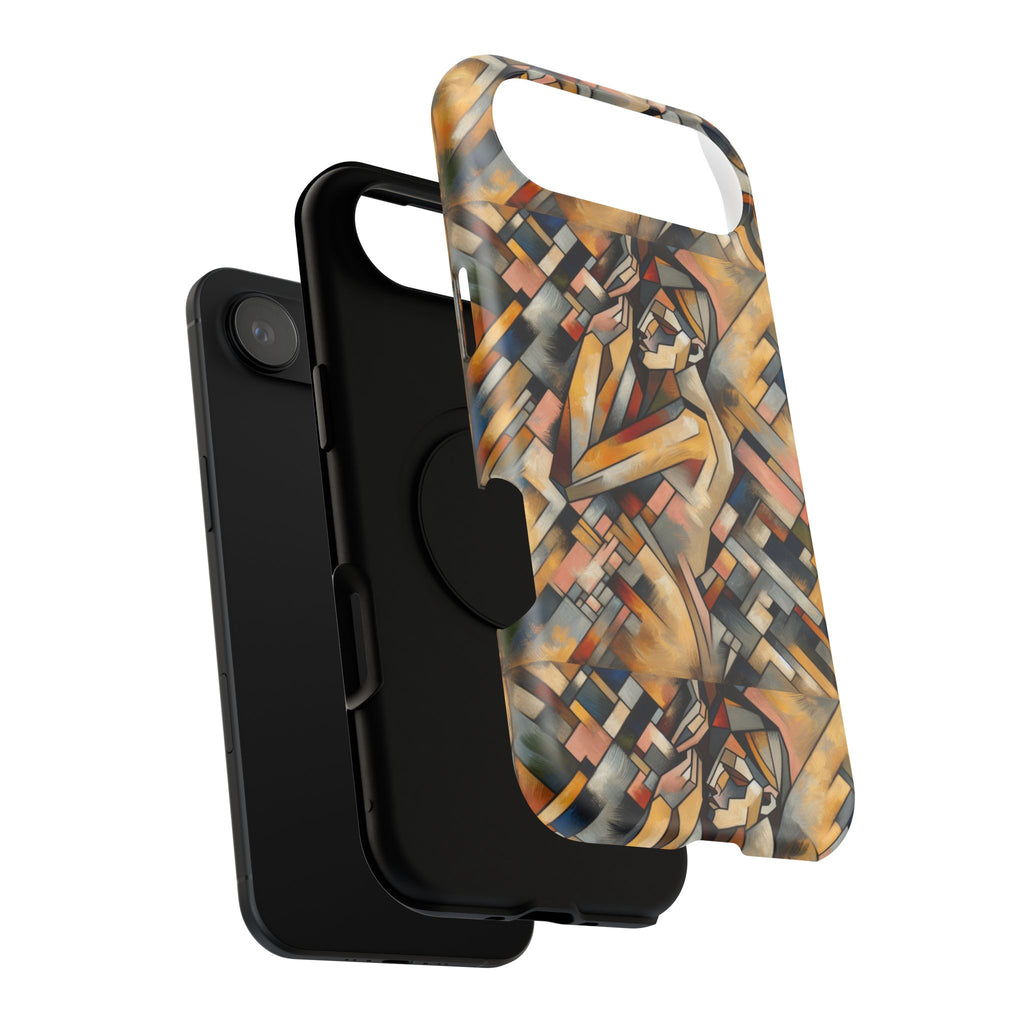 Art Deco Mosaic Phone Case — Geometric Nude Figure Impact-Resistant Case