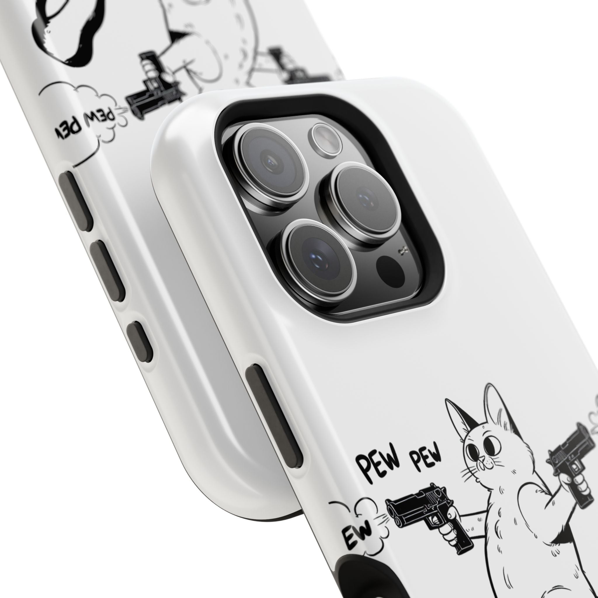Cat Shooting 'Pew Pew' Phone Case — Impact-Resistant iPhone Cover