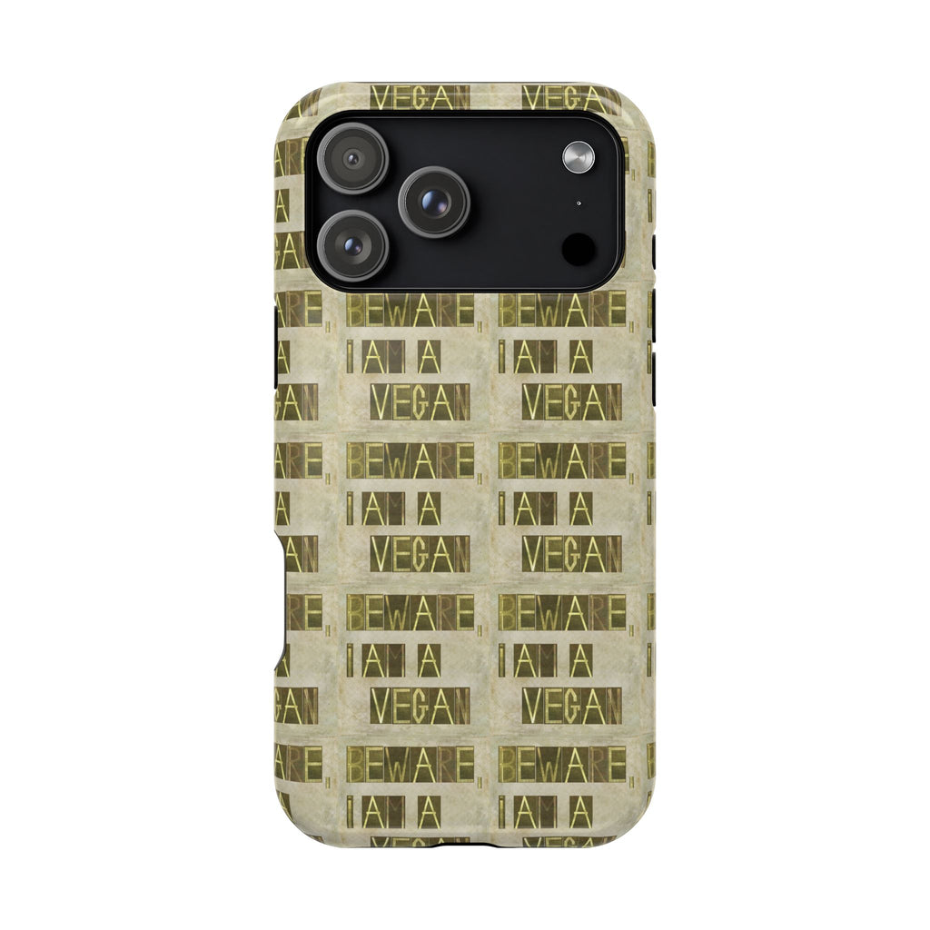 Impact-Resistant Phone Case — Repeated "I AM A VEGAN" Distressed Pattern