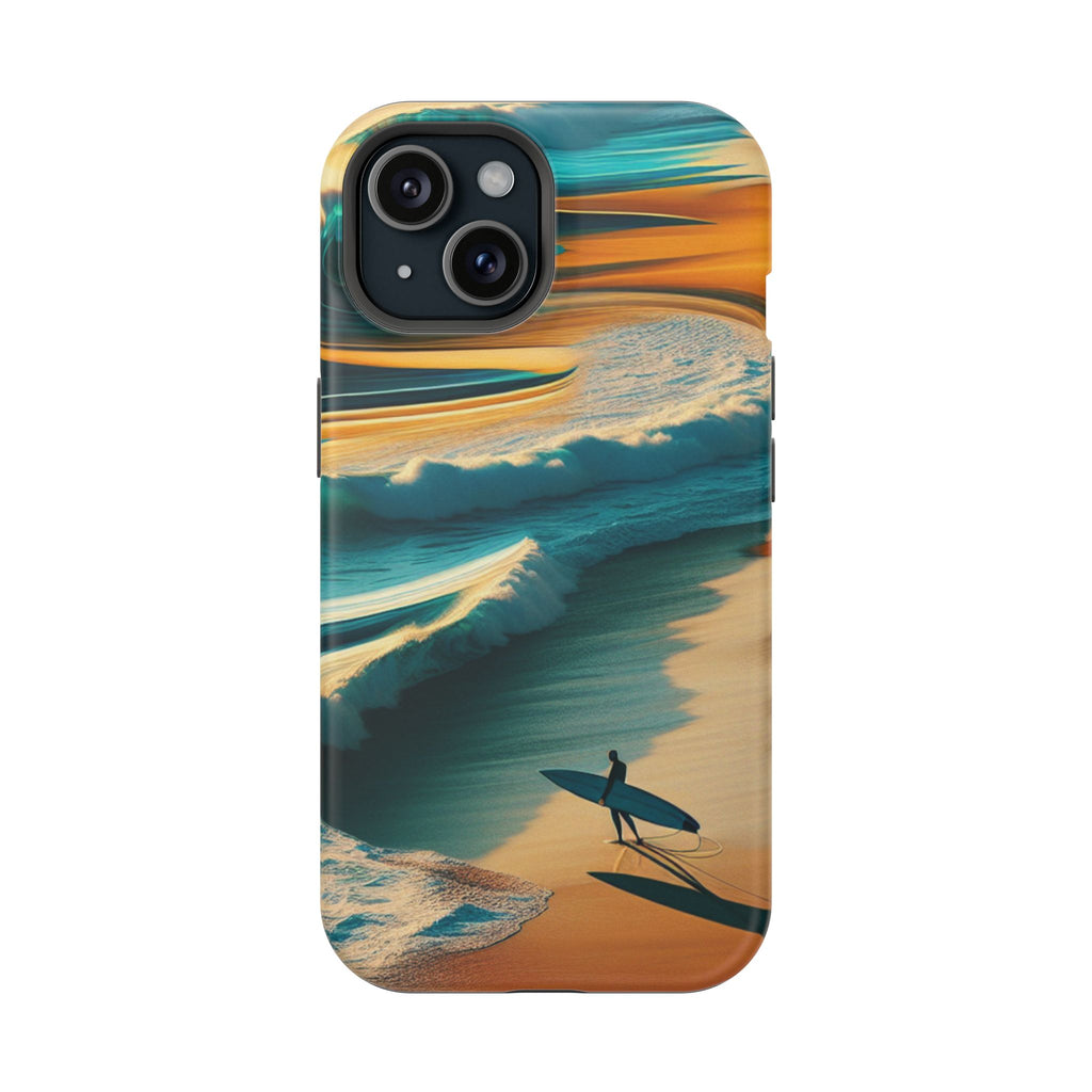 Surf Sunset Impact-Resistant Phone Case — Surfer Silhouette Beach Waves Design