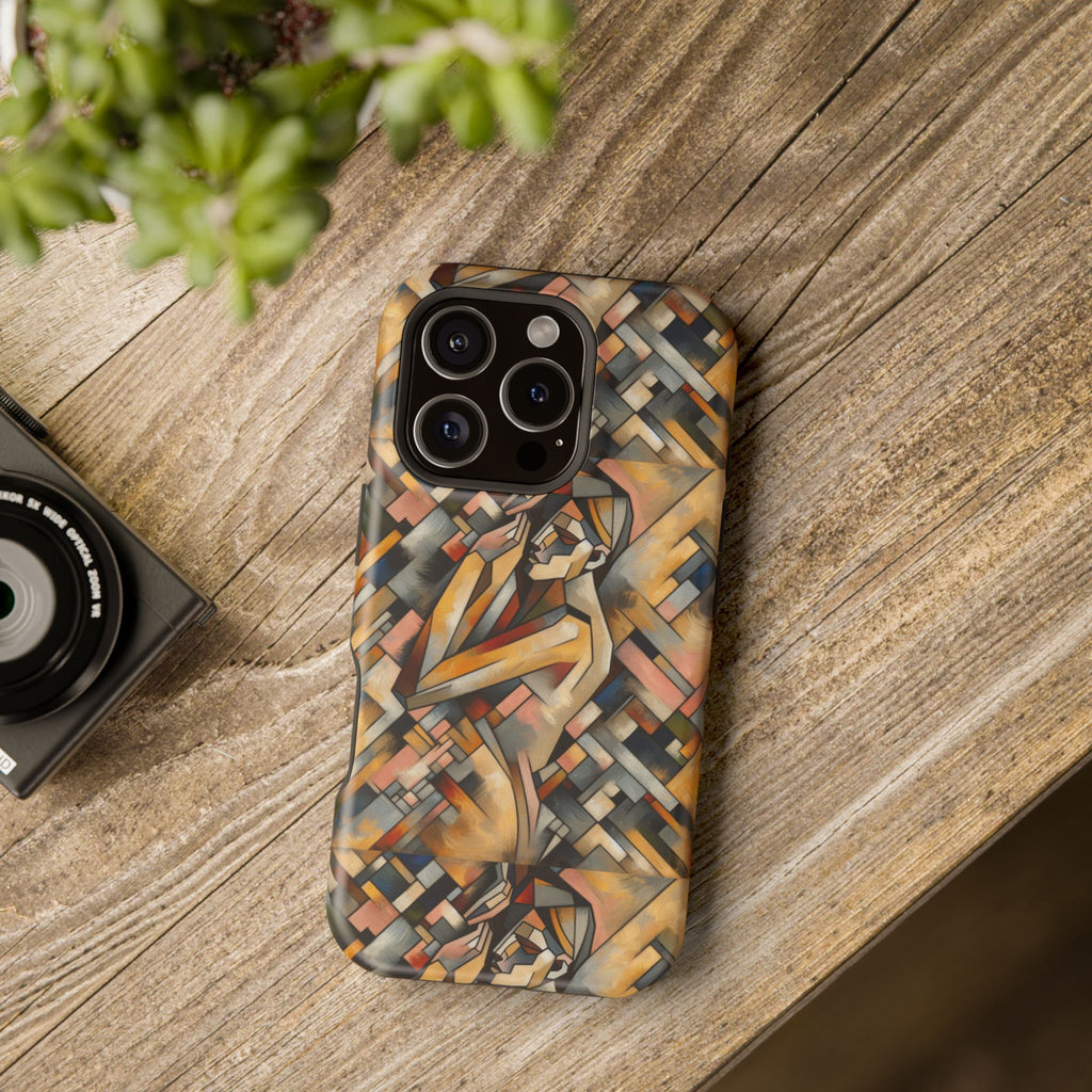 Art Deco Mosaic Phone Case — Geometric Nude Figure Impact-Resistant Case