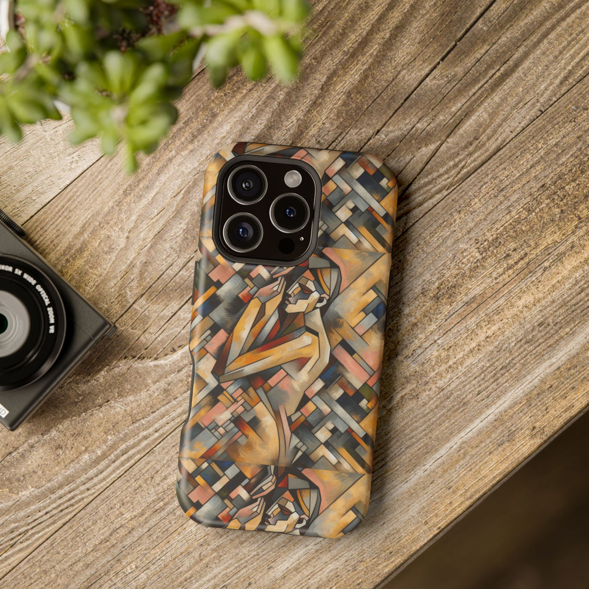 Art Deco Mosaic Phone Case — Geometric Nude Figure Impact-Resistant Case