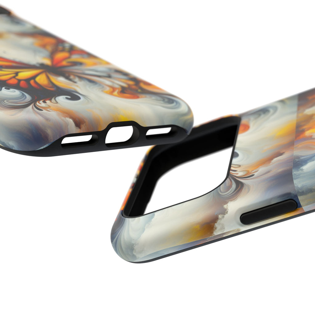 Impact-Resistant Phone Case — Orange & Black Swirl Butterfly Design