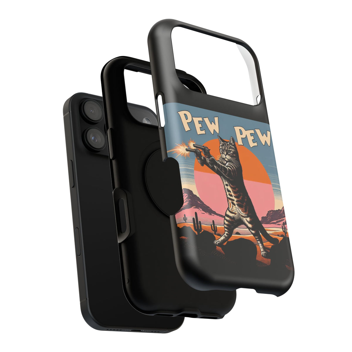 Pew Pew Cat Phone Case — Retro Shooter Impact-Resistant iPhone Cover