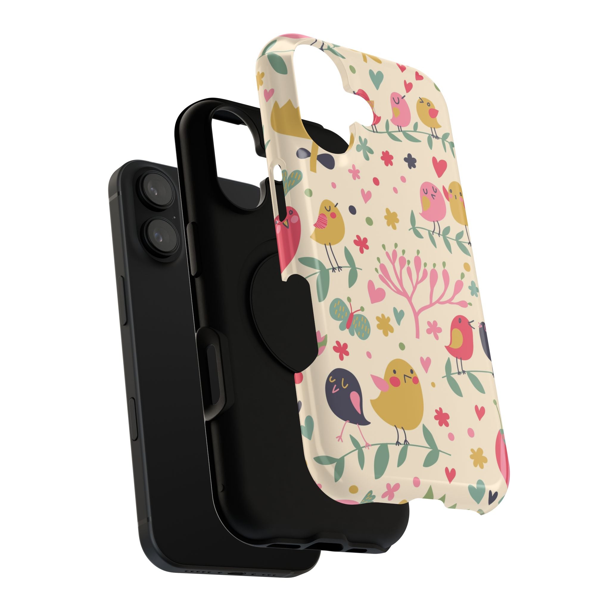 Cute Bird Floral Phone Case, Impact-Resistant