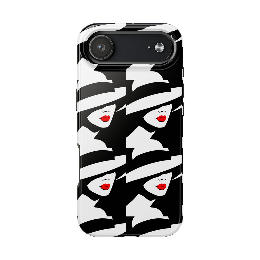 Tough Phone Case — Retro Chic Black & White Lady Pattern with Red Lips