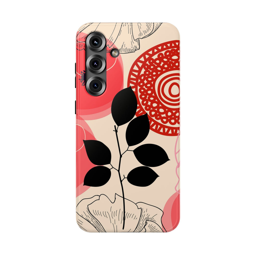 Floral Mandala, Red & Black leaf iPhone Impact-Resistant Phone Cases