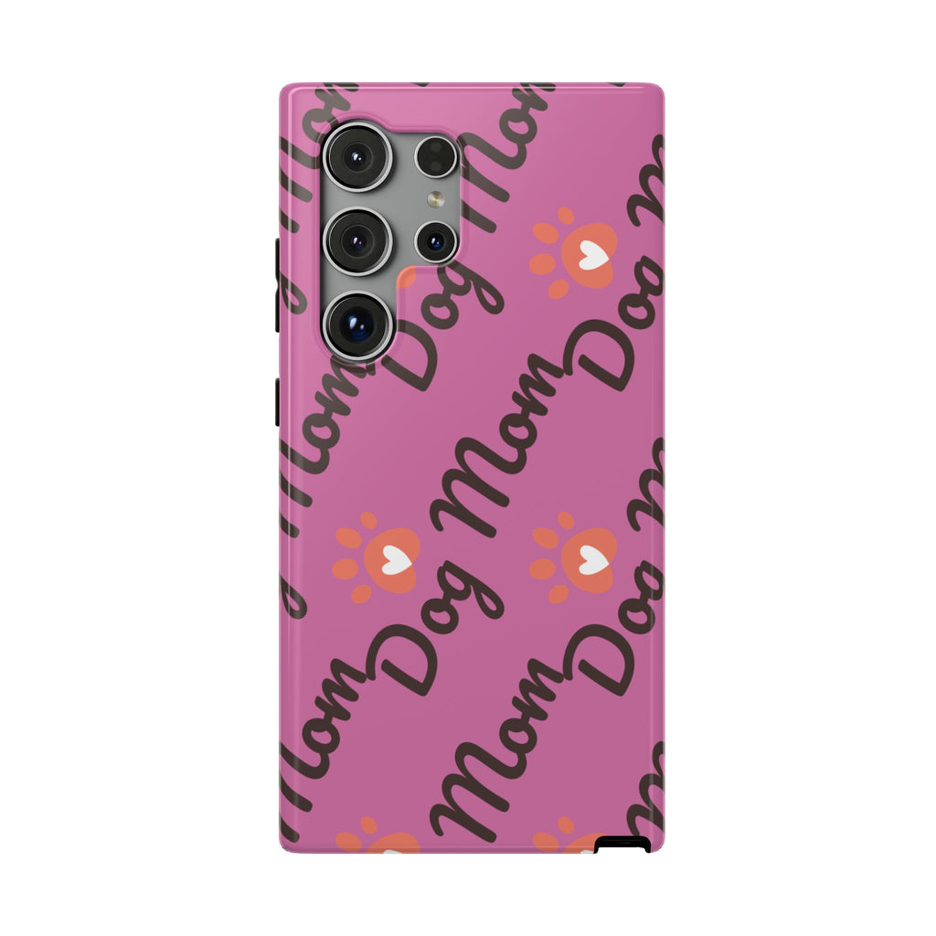 Dog Mom Pattern Impact-Resistant Phone Case — Pink Paw Print Design