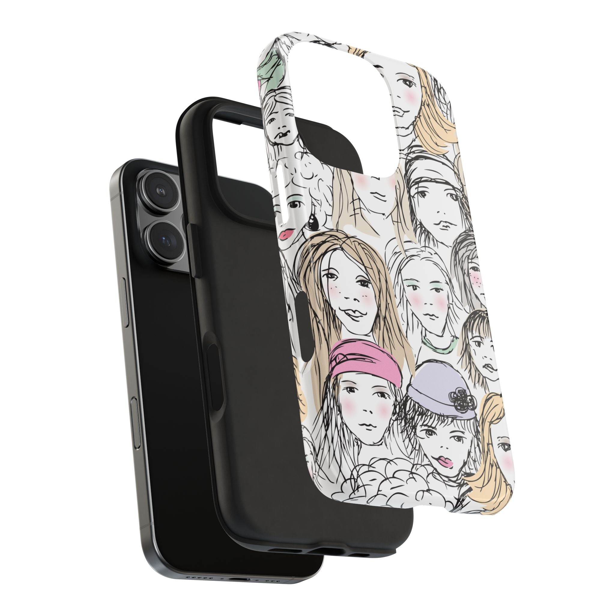 Phone Case — Hand-Drawn Faces Pattern