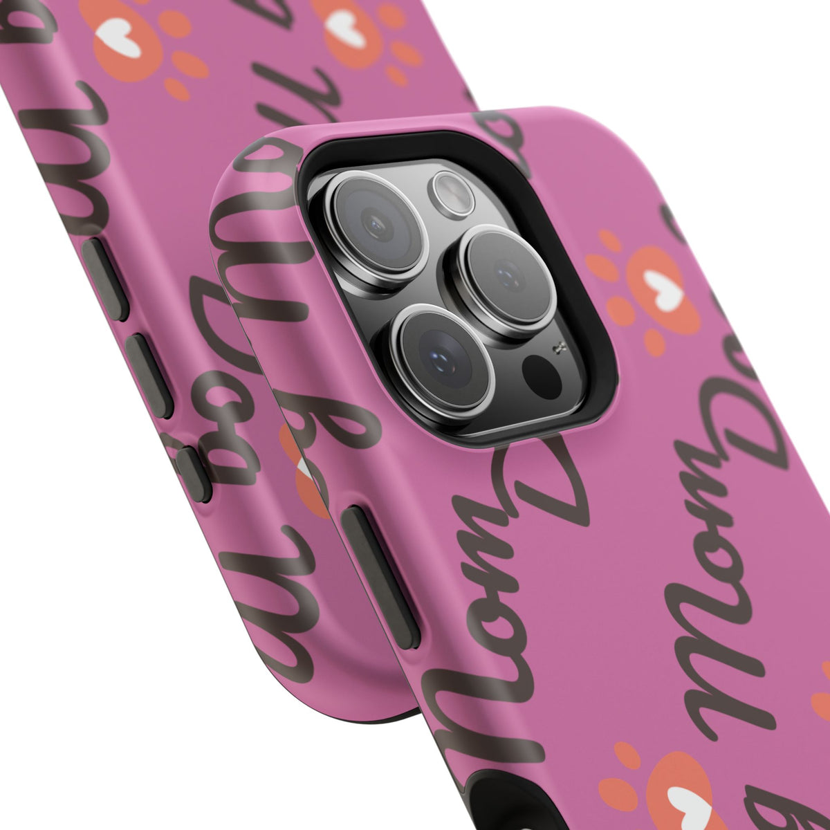 Dog Mom Pattern Impact-Resistant Phone Case — Pink Paw Print Design
