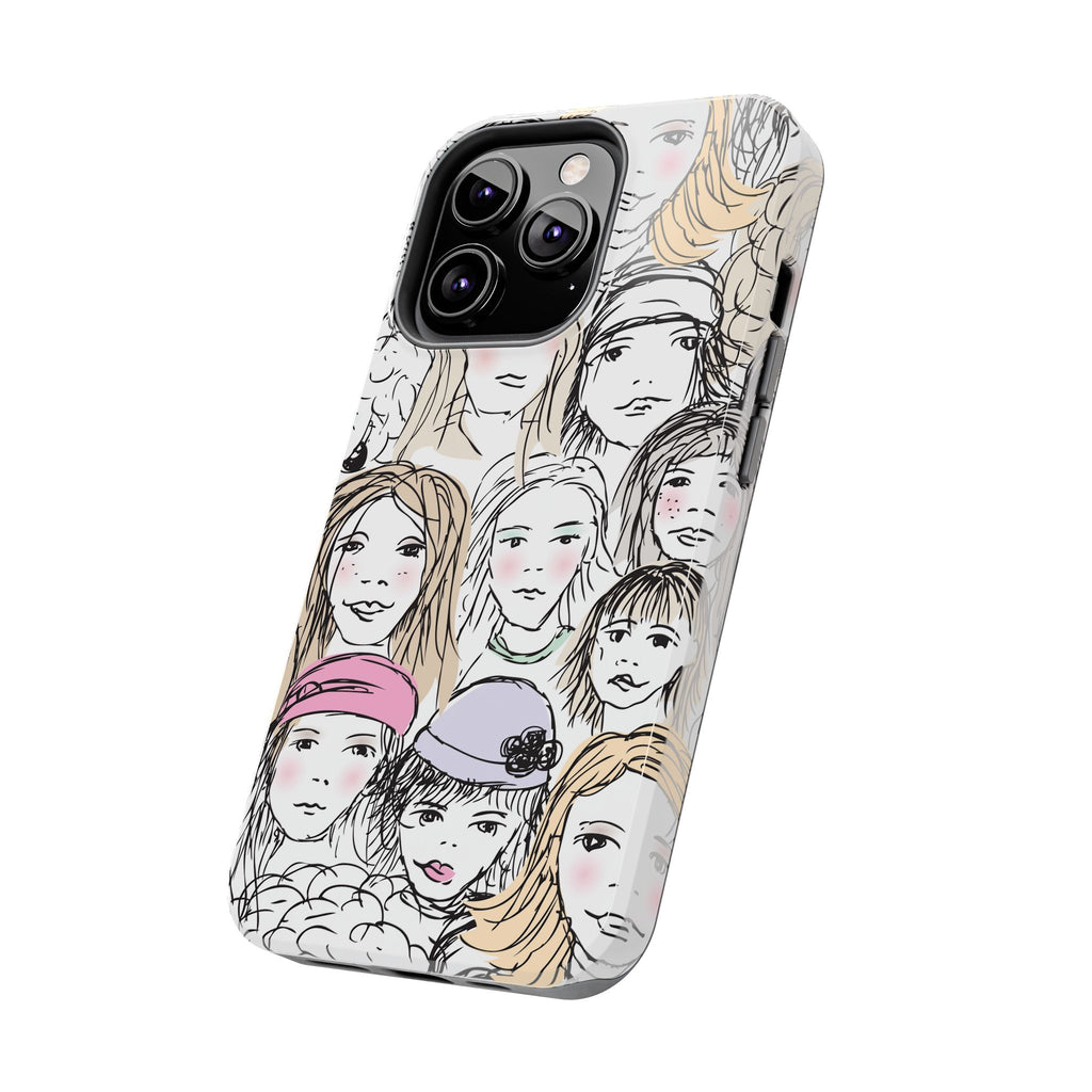 Phone Case — Hand-Drawn Faces Pattern