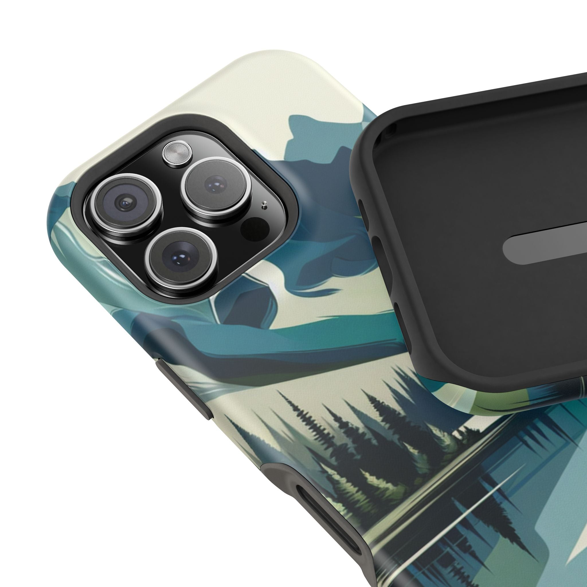 Impact Resistant Phone Case - Mountain Lake with Forest Design