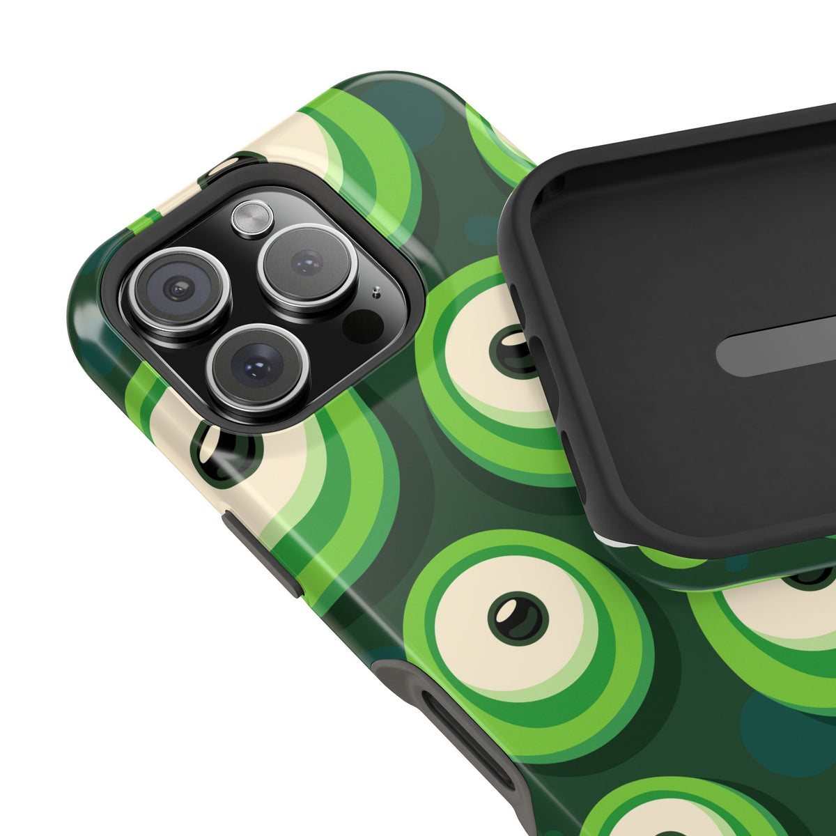 Green Abstract Eye Pattern Phone Case — Impact-Resistant Protective Cover
