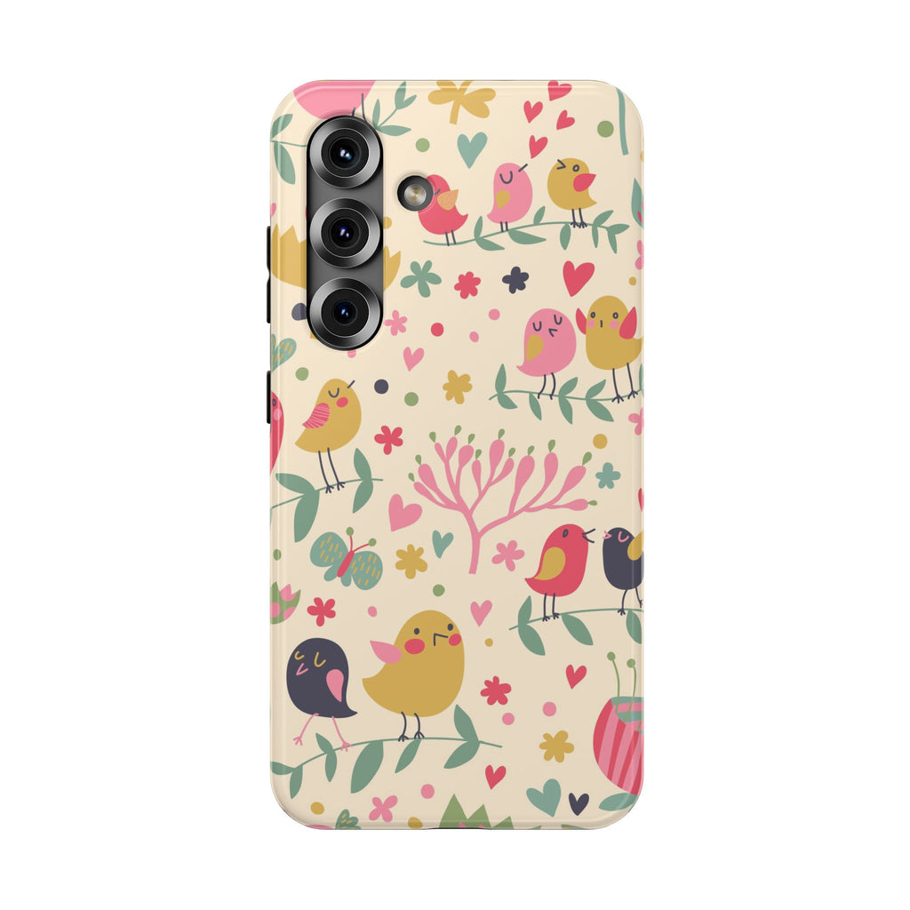 Cute Bird Floral Phone Case, Impact-Resistant
