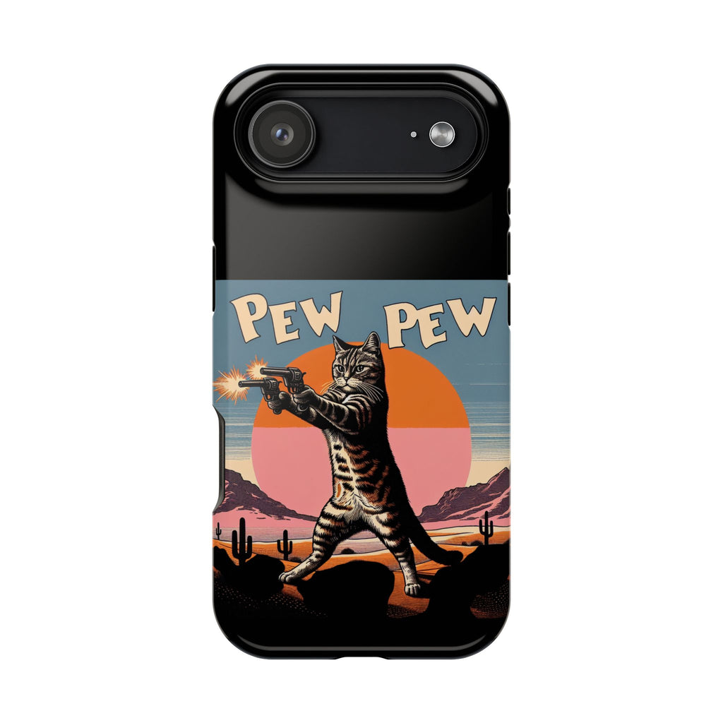 Pew Pew Cat Phone Case — Retro Shooter Impact-Resistant iPhone Cover