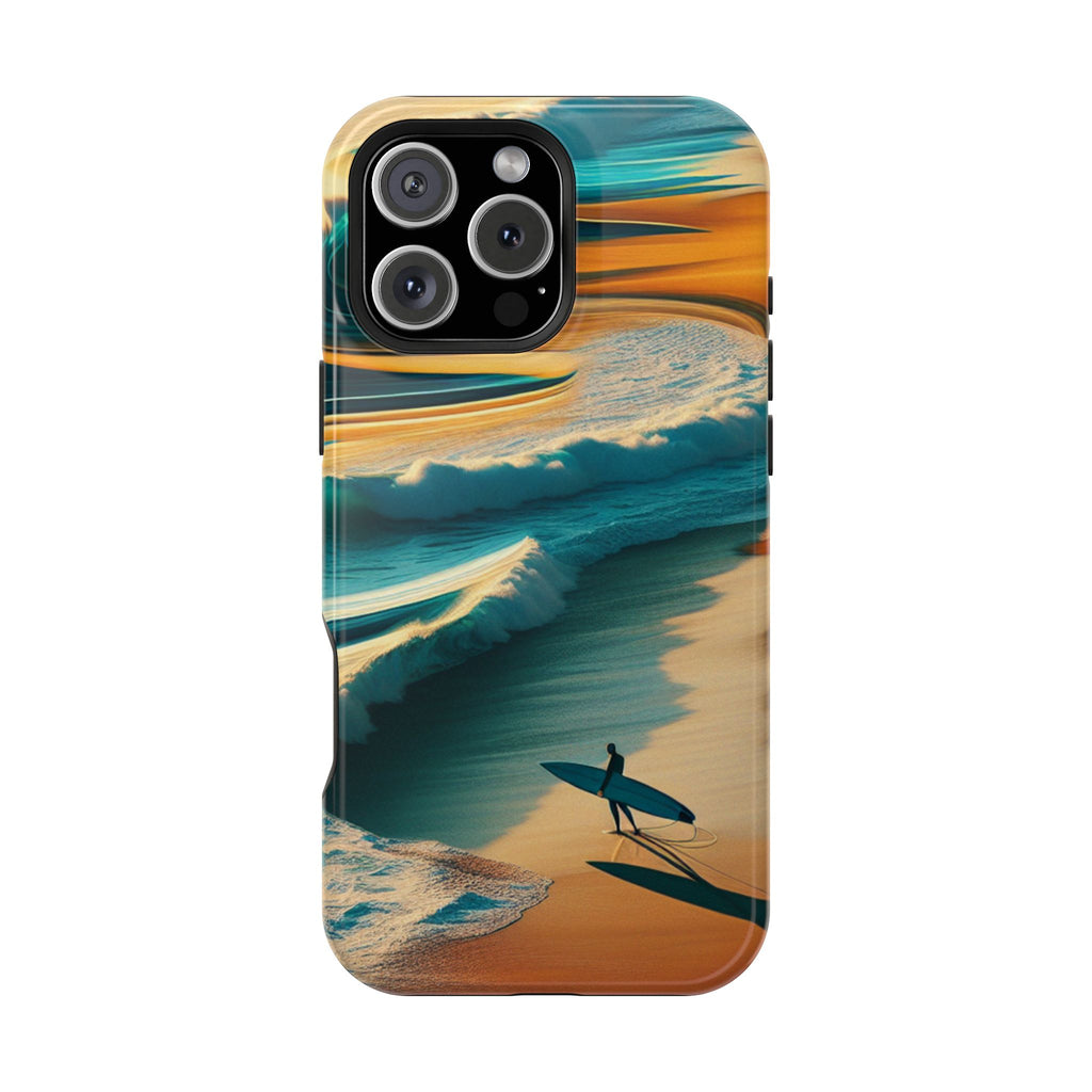 Surf Sunset Impact-Resistant Phone Case — Surfer Silhouette Beach Waves Design
