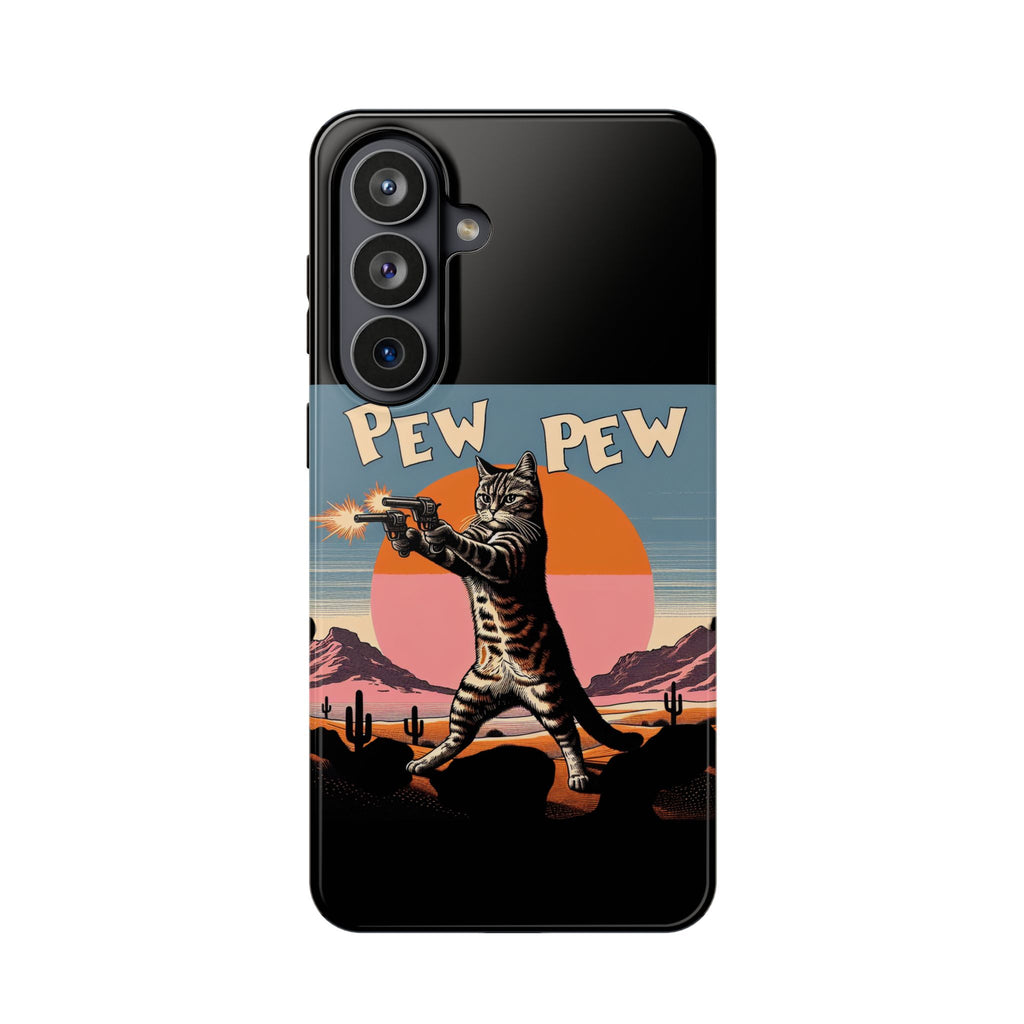 Phone Case - Retro 'Pew Pew' Shooting Cat Impact-Resistant Case