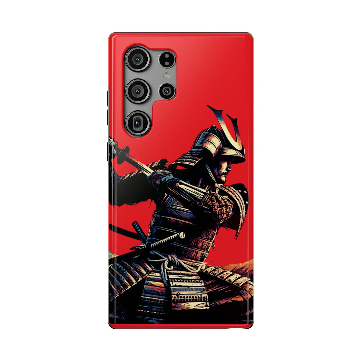 Samurai Warrior Impact Phone Case — Red Armored Swordfighter Protective Cover