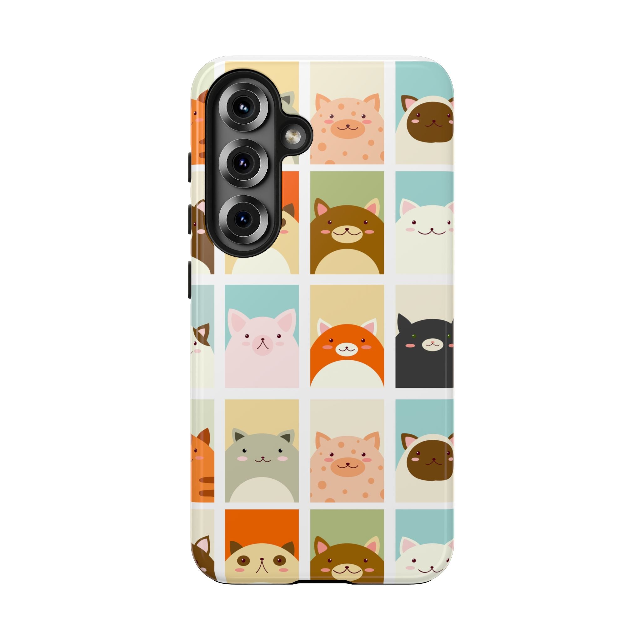 Cute Grid Cats Tough Phone Case