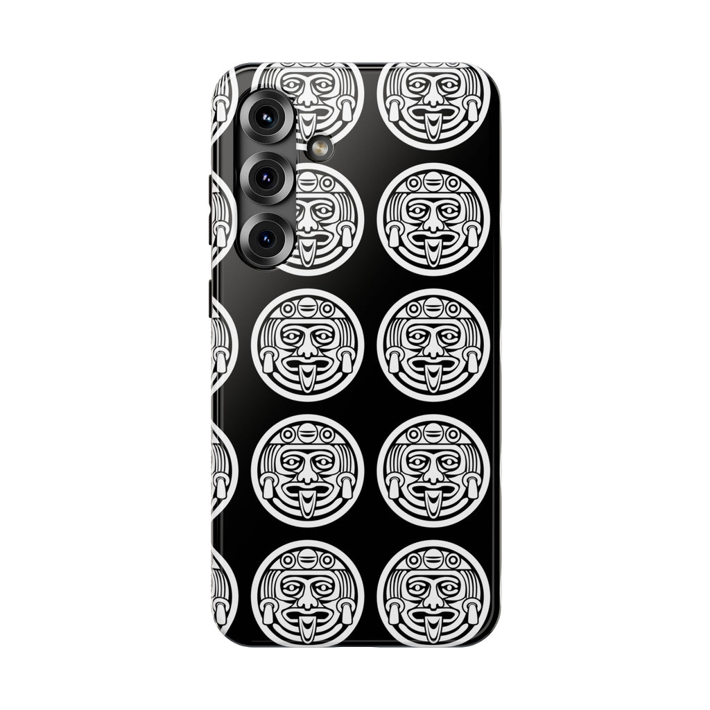 Impact-Resistant Phone Case — Black Tribal Coin Pattern