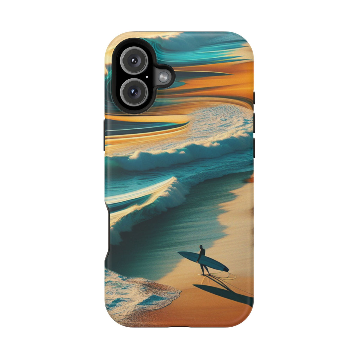 Surf Sunset Impact-Resistant Phone Case — Surfer Silhouette Beach Waves Design