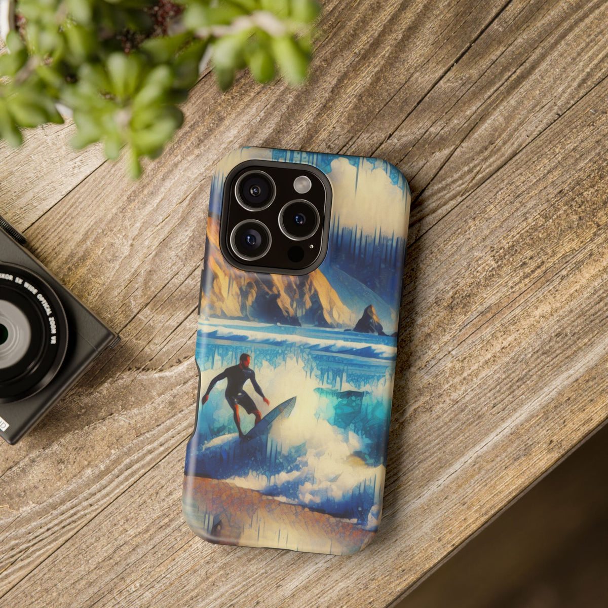 Surfer Wave Impact Phone Case – Vibrant Ocean Art Protective Cover