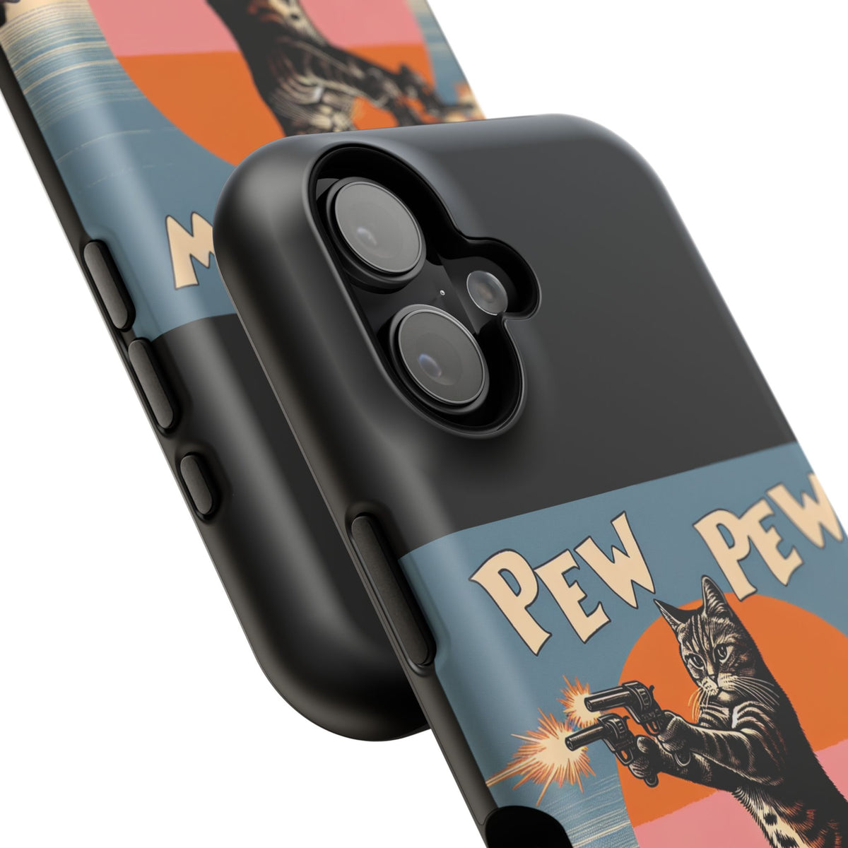 Pew Pew Cat Phone Case — Retro Shooter Impact-Resistant iPhone Cover