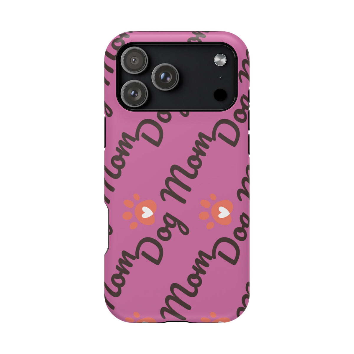 Dog Mom Pattern Impact-Resistant Phone Case — Pink Paw Print Design