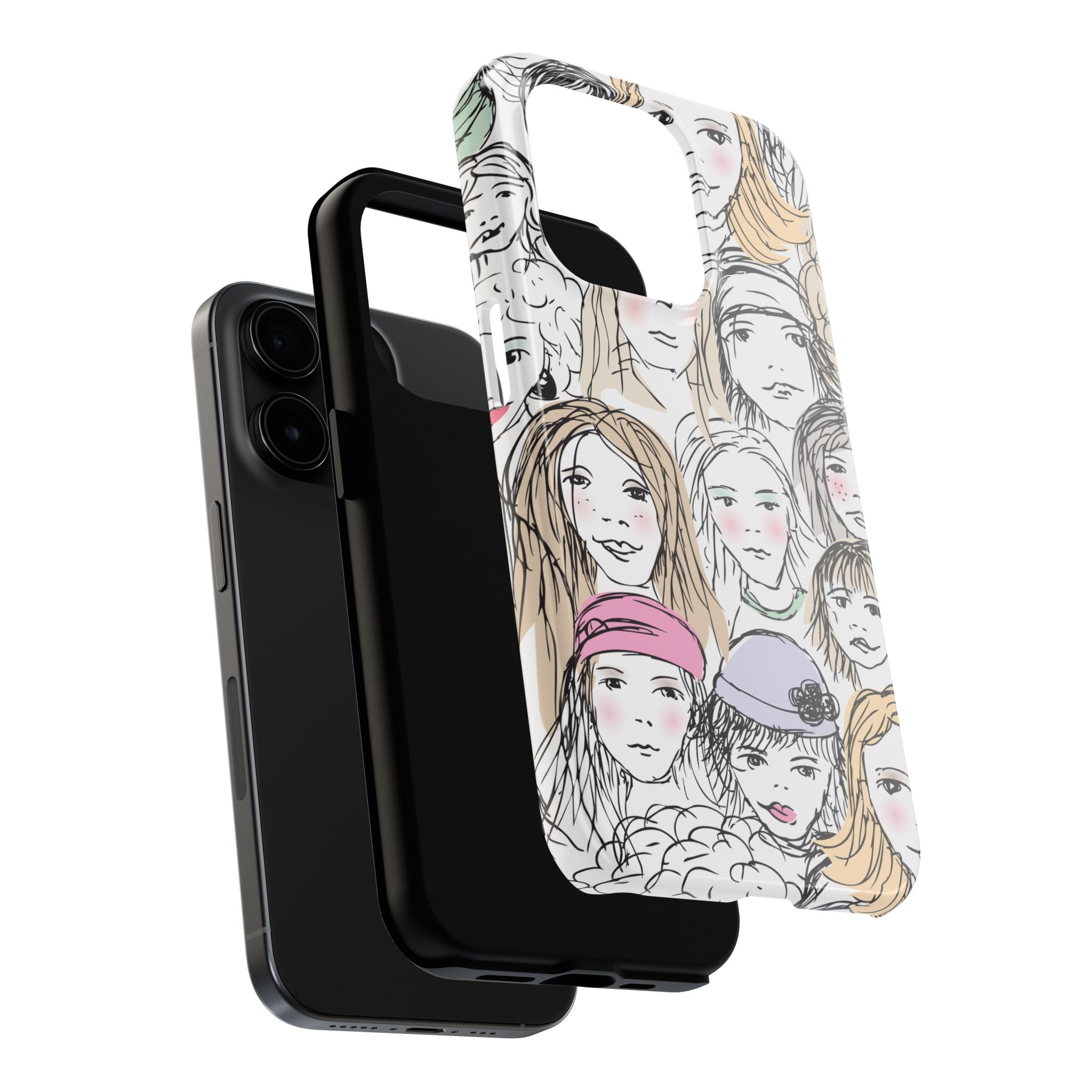 Phone Case — Hand-Drawn Faces Pattern