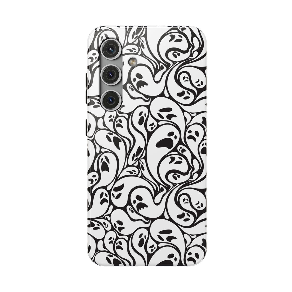 Phone Case — Black & White Ghost Pattern Impact-Resistant Case