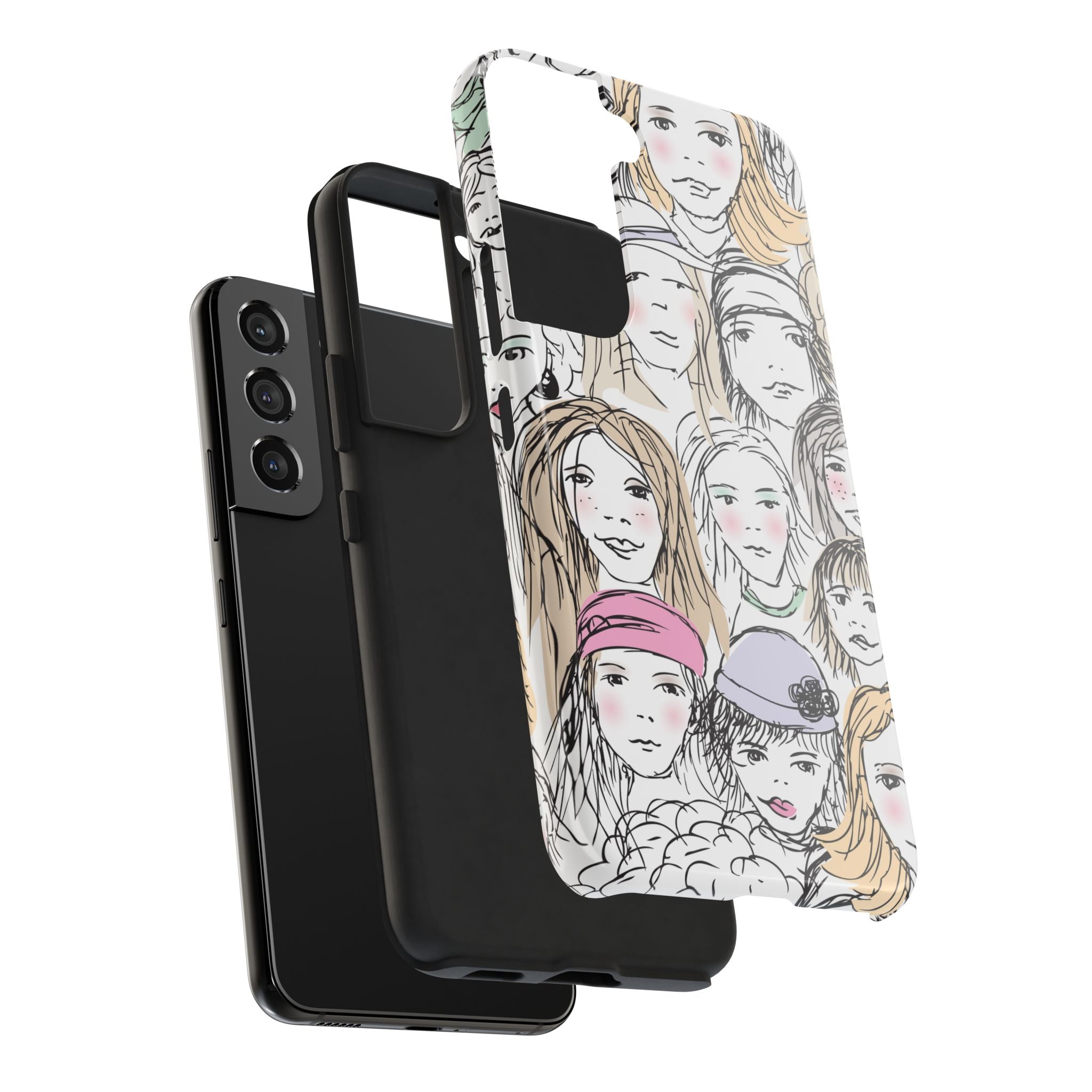 Phone Case — Hand-Drawn Faces Pattern