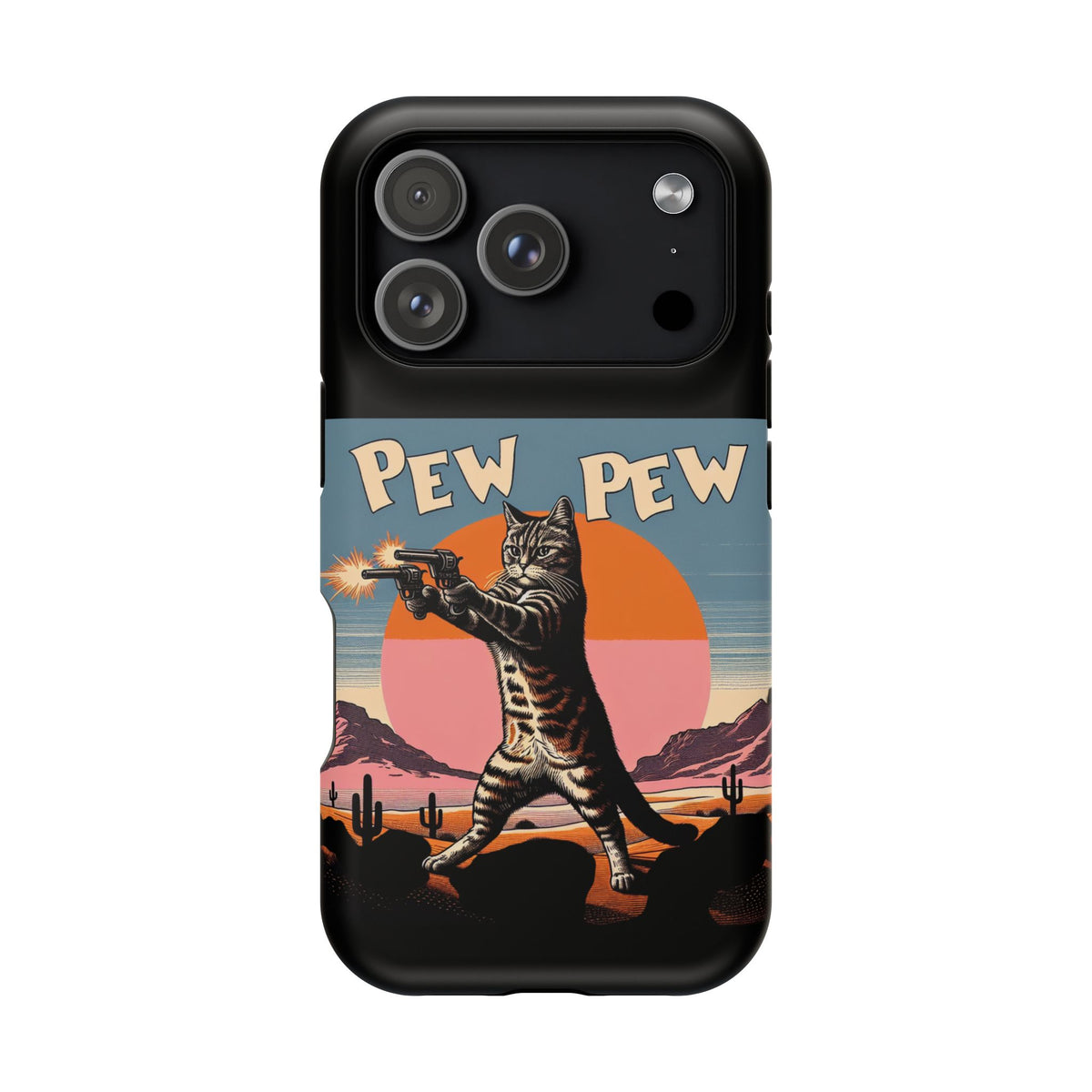 Pew Pew Cat Phone Case — Retro Shooter Impact-Resistant iPhone Cover