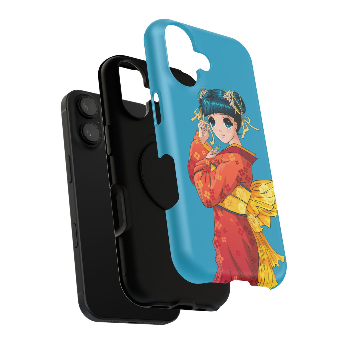 Impact-Resistant Phone Case — Cute Anime Girl in Kimono Design