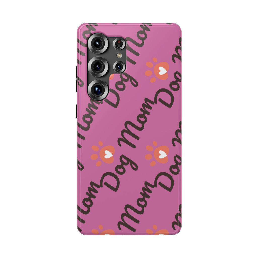 Dog Mom Pattern Impact-Resistant Phone Case — Pink Paw Print Design