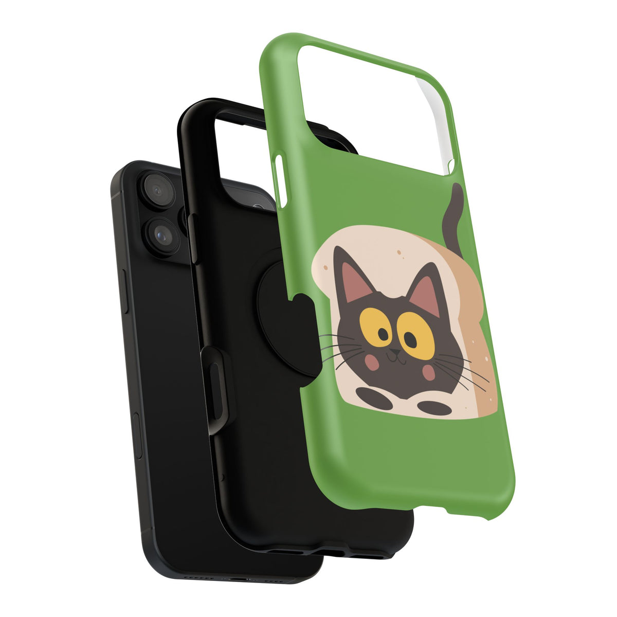 Cute Cat-in-Bread Impact-Resistant Phone Case – Green